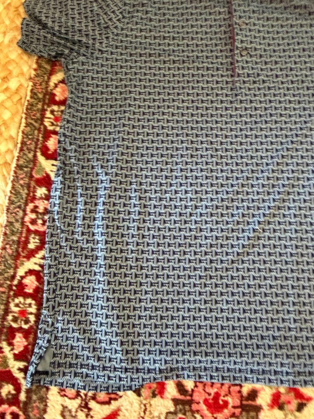 Greyson Navy Geometric Polo with Light Blue Collar - Picture 2 of 11